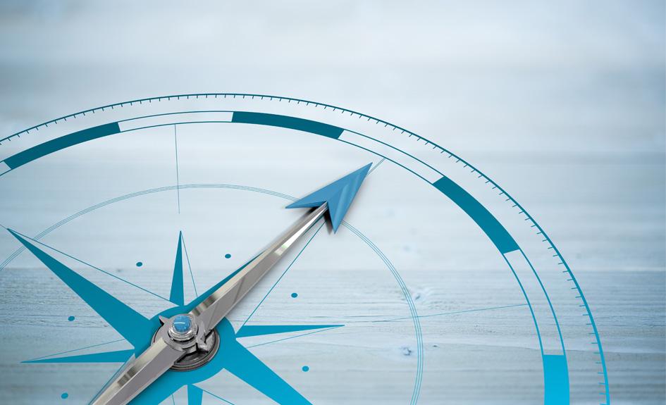 Compass and seascape looking towards horizon.